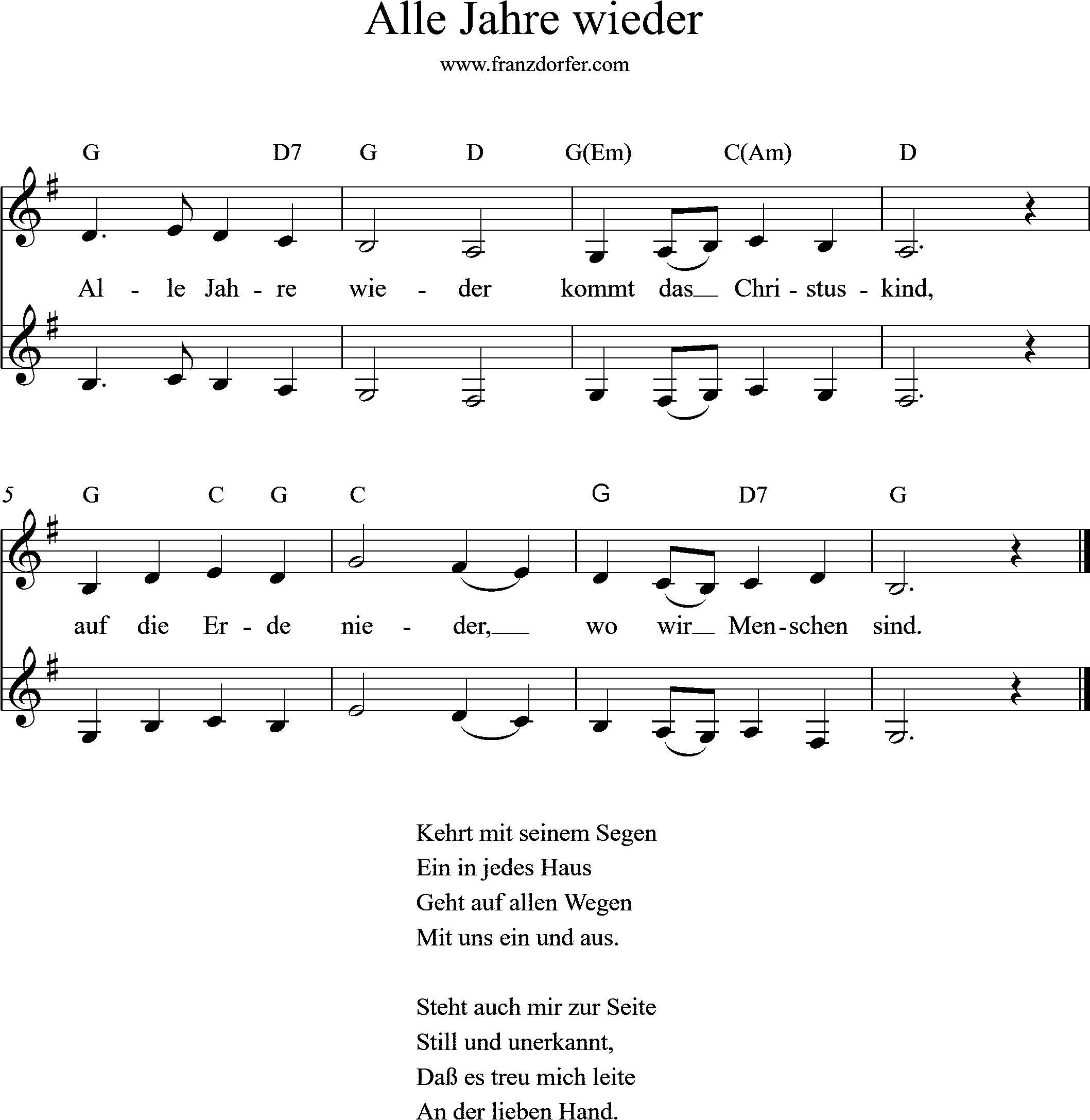 Trompete. Tenorhorn. Alle Jahre wieder- G-Dur